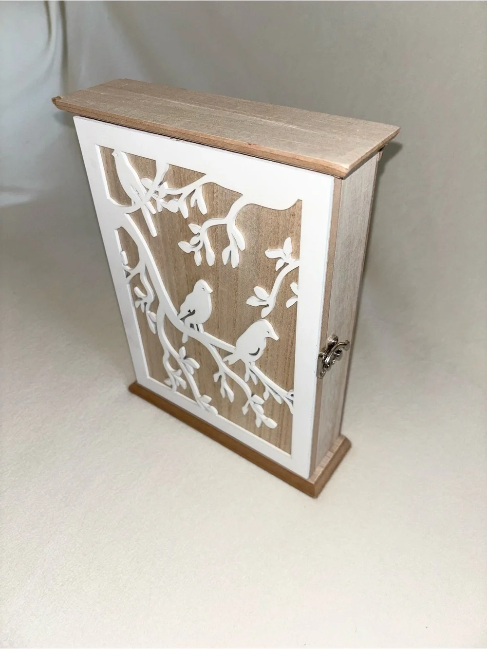 Wooden Bird Key Cabinet Wall Mount 6 Hook Rustic Farmhouse Decor